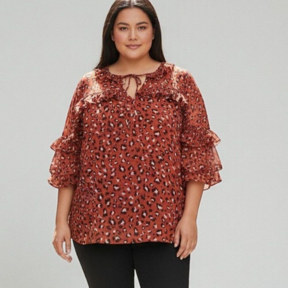 SKIES ARE BLUE Animal Print Tie Front BOHO Blouse, NWT! Size 2X